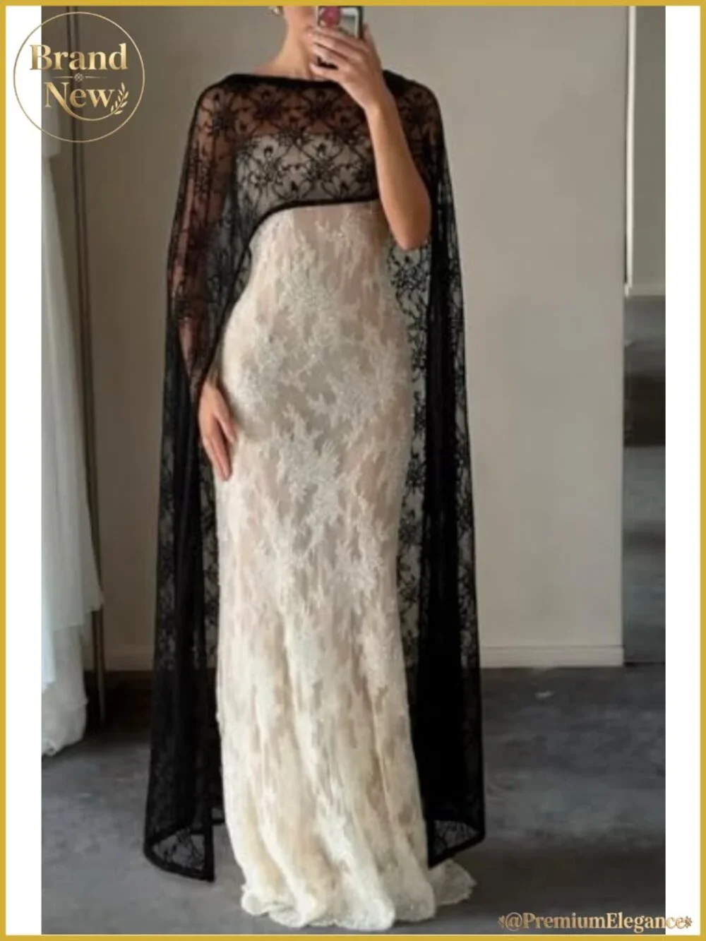 Floral Lace Sheer Capelet Wrap Shawl Poncho Floor Length Wedding Formal